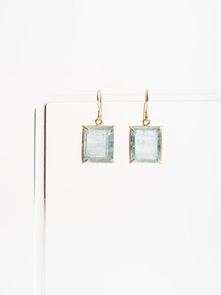 single moss aqua cube earrings