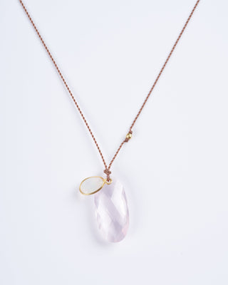 rose quartz and opal 18k gold necklace - pink