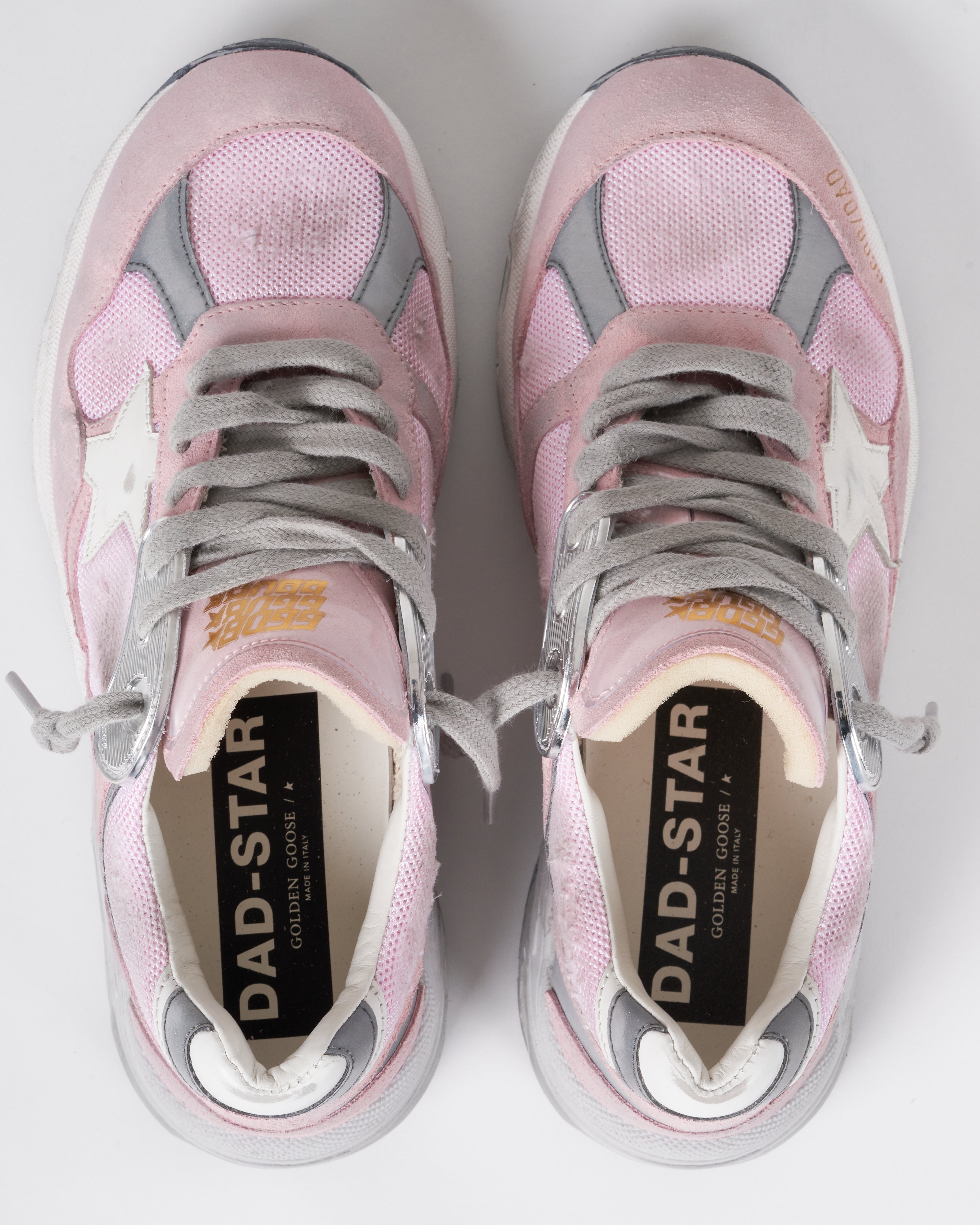 Golden Goose Running Dad Net And Suede Upper Leather Star Suede Spur Pink/White  80454