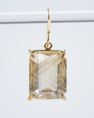rutilated quartz (emerald cut) earrings - quartz/ gold