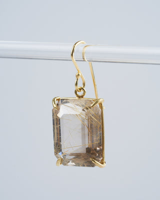 rutilated quartz (emerald cut) earrings - quartz/ gold