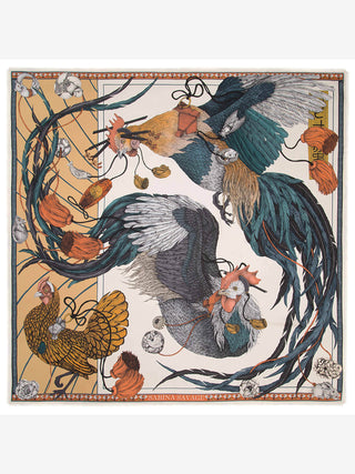 rooster's dance silk twill scarf - amber/sand