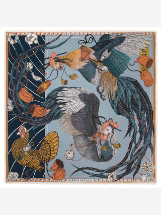 rooster's dance silk twill scarf - denim/chambray
