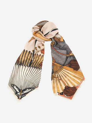 spoonbill and jindo wool/silk scarf - petal/rice paper