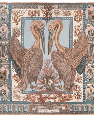 silk square scarf the pelicans and the sea - coral salt