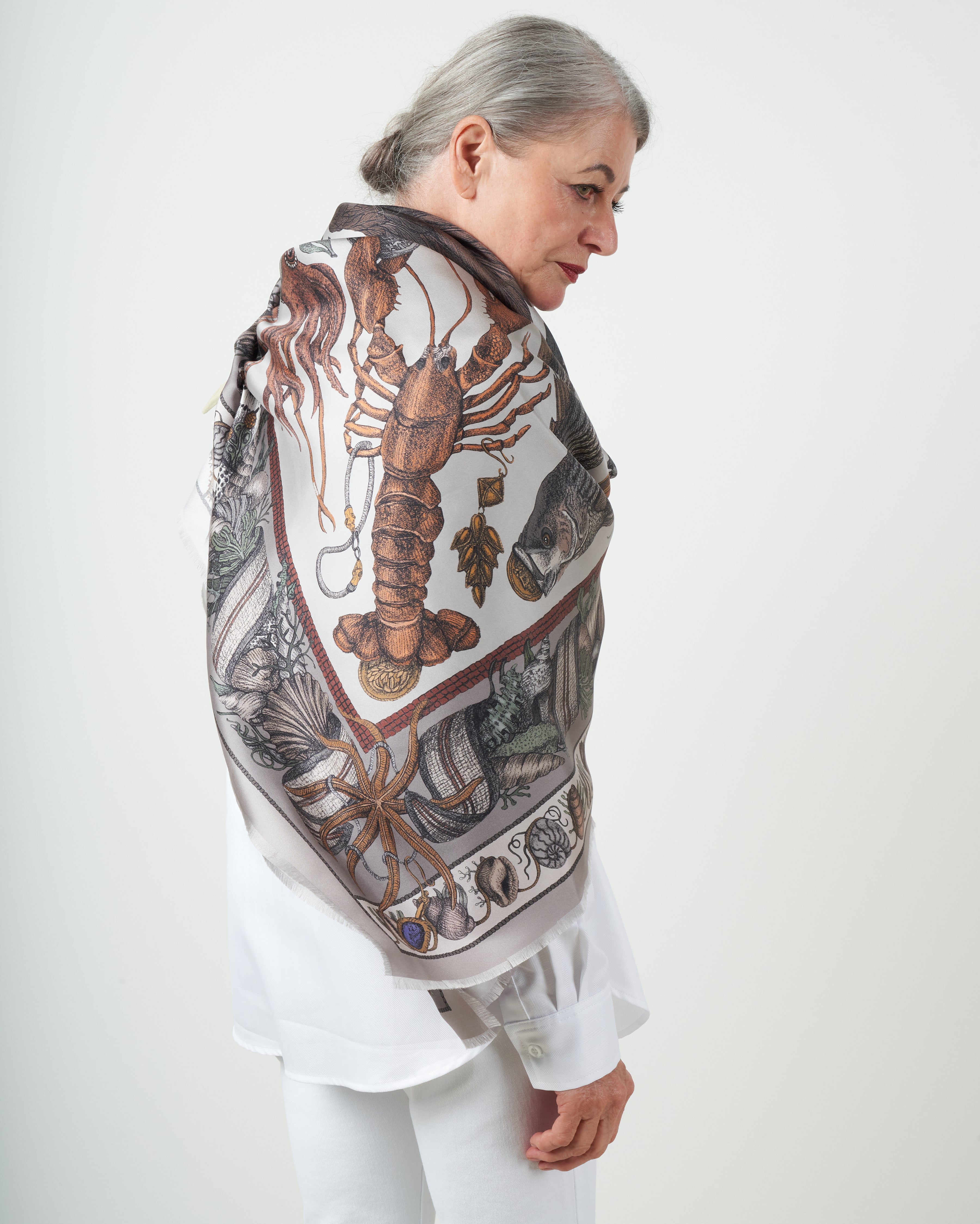 Sabina Savage Neptune's Riches Large Silk Twill Scarf Marble
