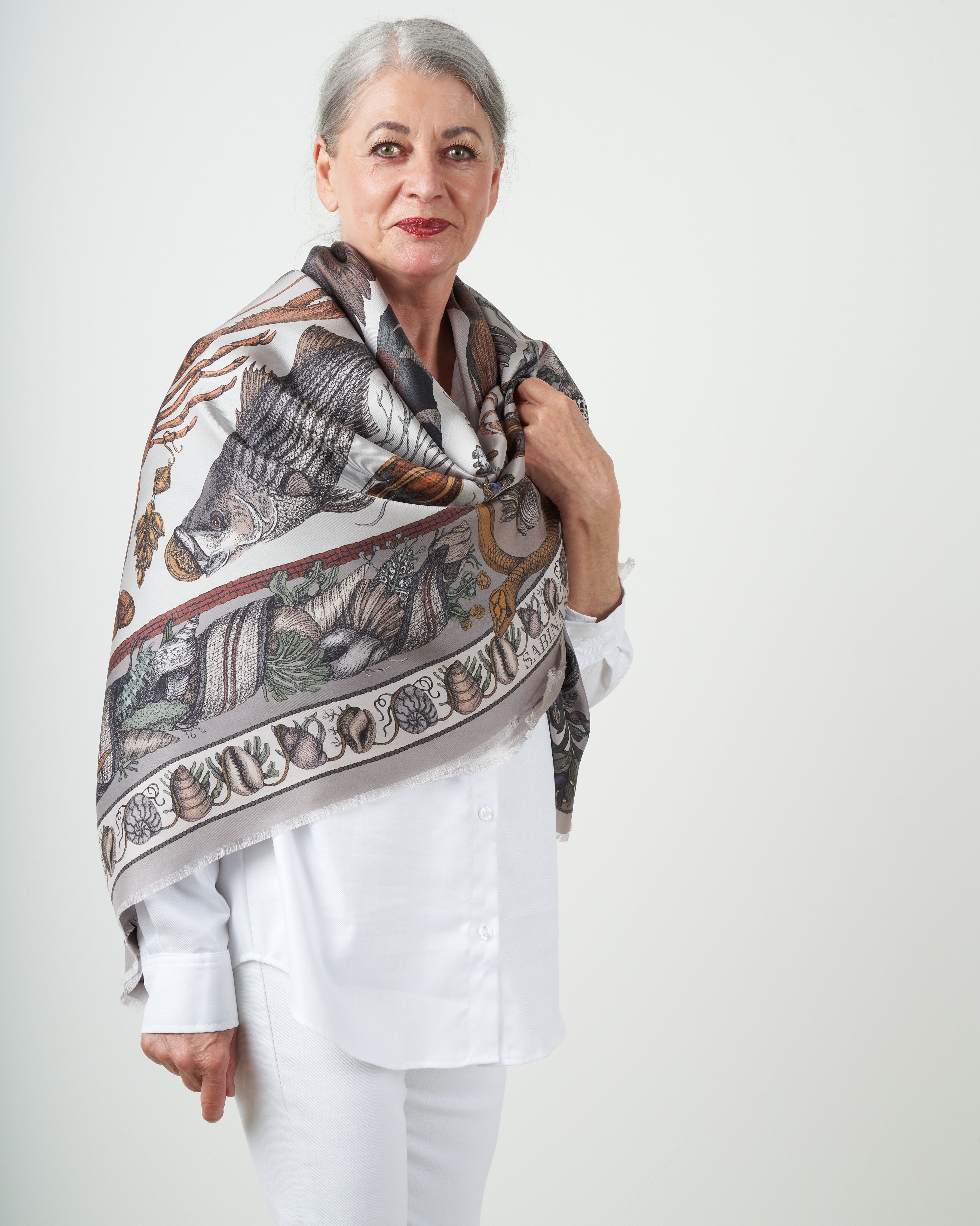 Sabina Savage Neptune's Riches Large Silk Twill Scarf Marble