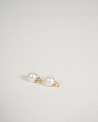 18k triple leaf hook earrings - pearl