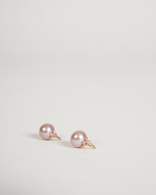 18k pink pearls w/ pave diamonds earrings - pearl
