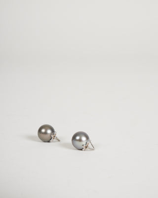 18k triple leaf hook earrings - tahitian pearl