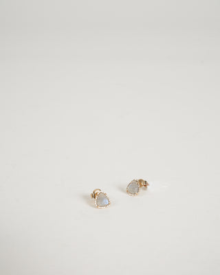 labradorite triangle diamond halo stud earrings - lab tri dia