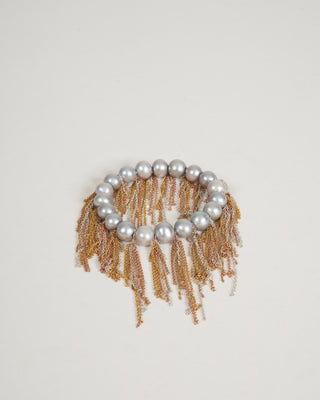 silver freshwater pearls w/ rose, yellow and silver fringe bracelet