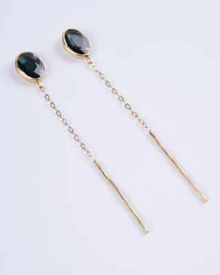 spinel post earring with chain - gold