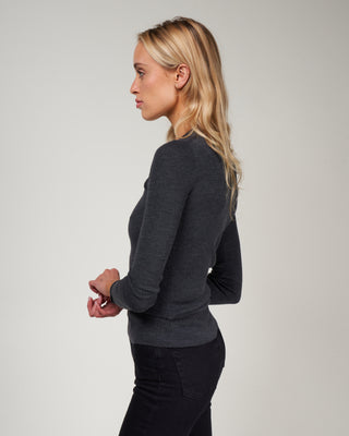 feather weight ribbed sweater crewneck pullover - dark heather grey