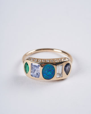 rokia ring 14k with opal, blue sapphire and emerald marquise - gold and stone