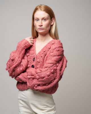 caden cable knit puff slv cardigan - rose