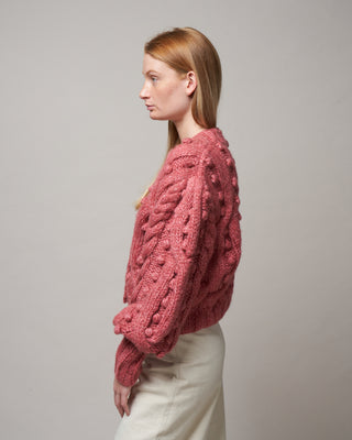 caden cable knit puff slv cardigan - rose