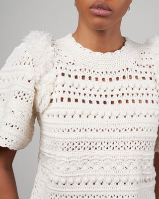 darcy fringe s/slv fringed sweater - cream
