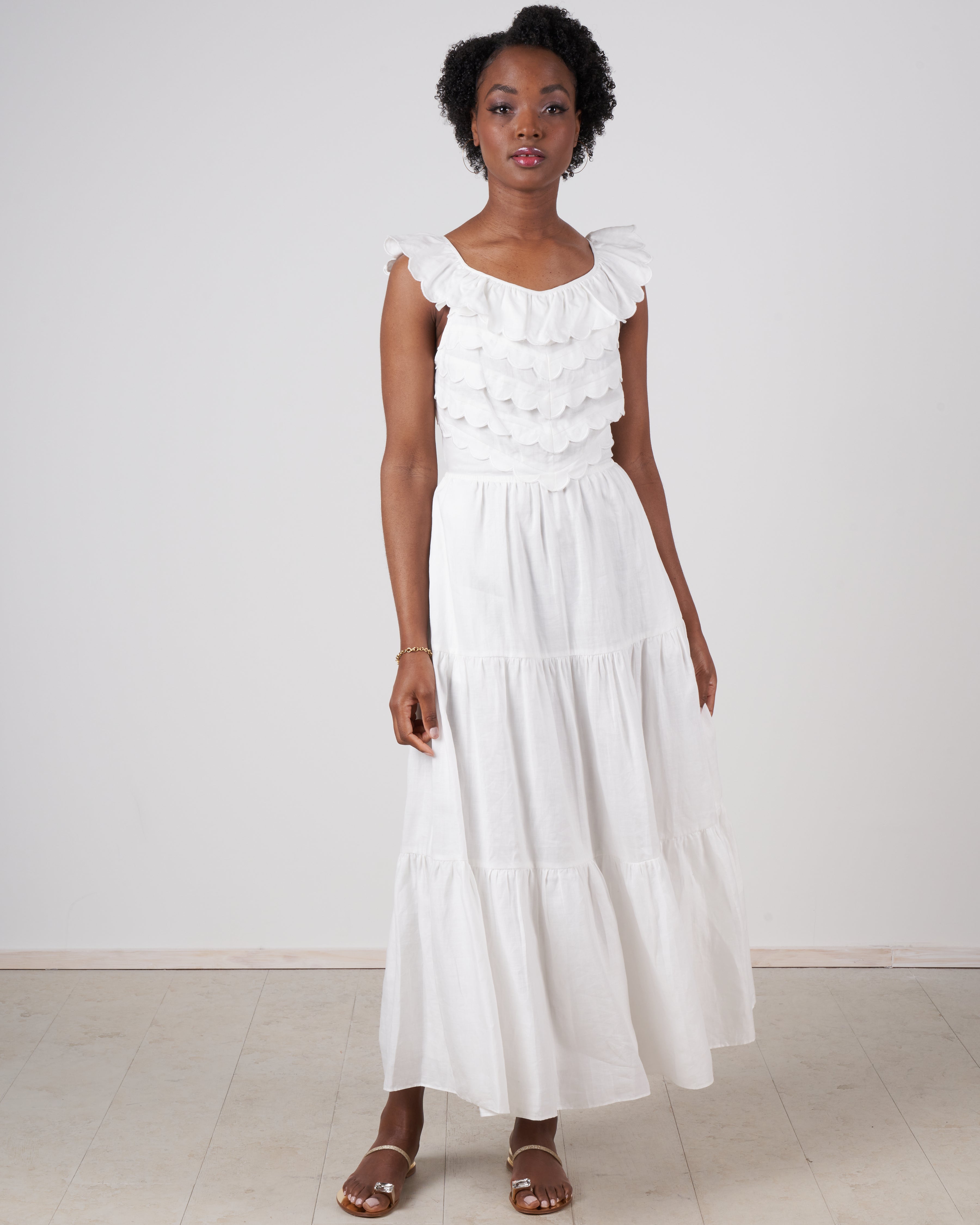 white scalloped dress Sea Shannon Scallop Dress White