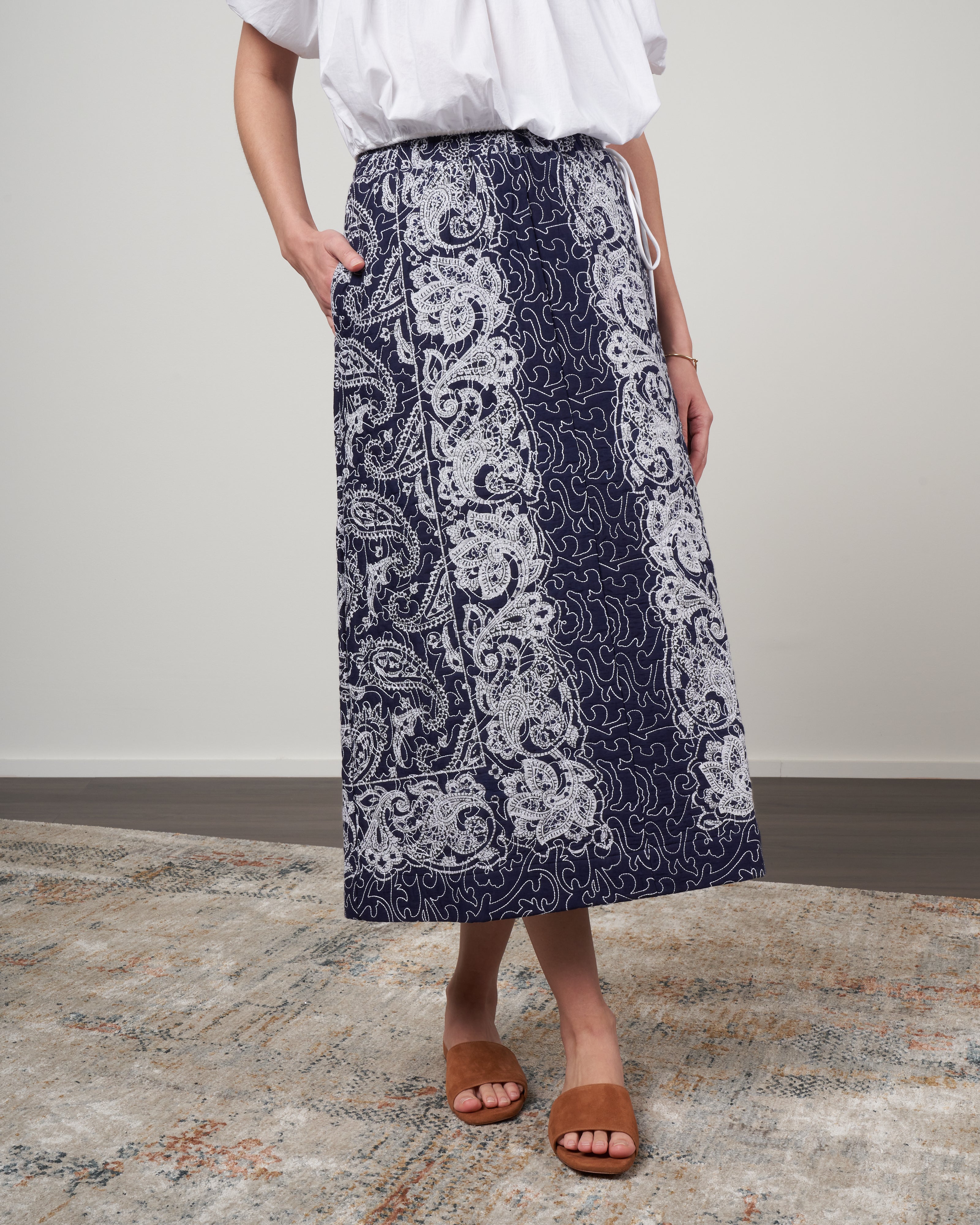 Sea Theodora Paisley Print Quilted Skirt Navy - Main Image