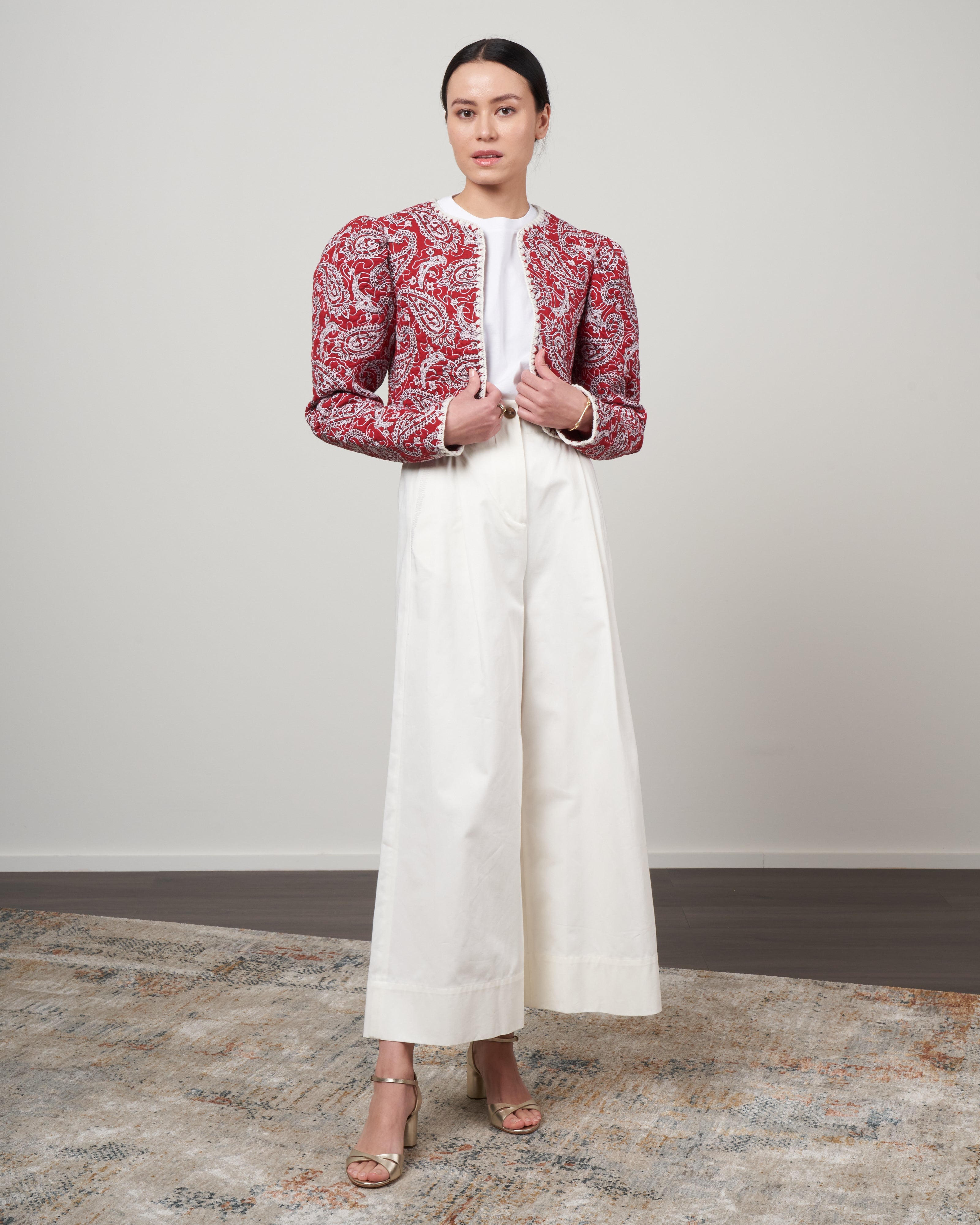 Buy Bombay Paisley Solid Red Tiered Dress and Brown Nature Printed Jacket  from Westside