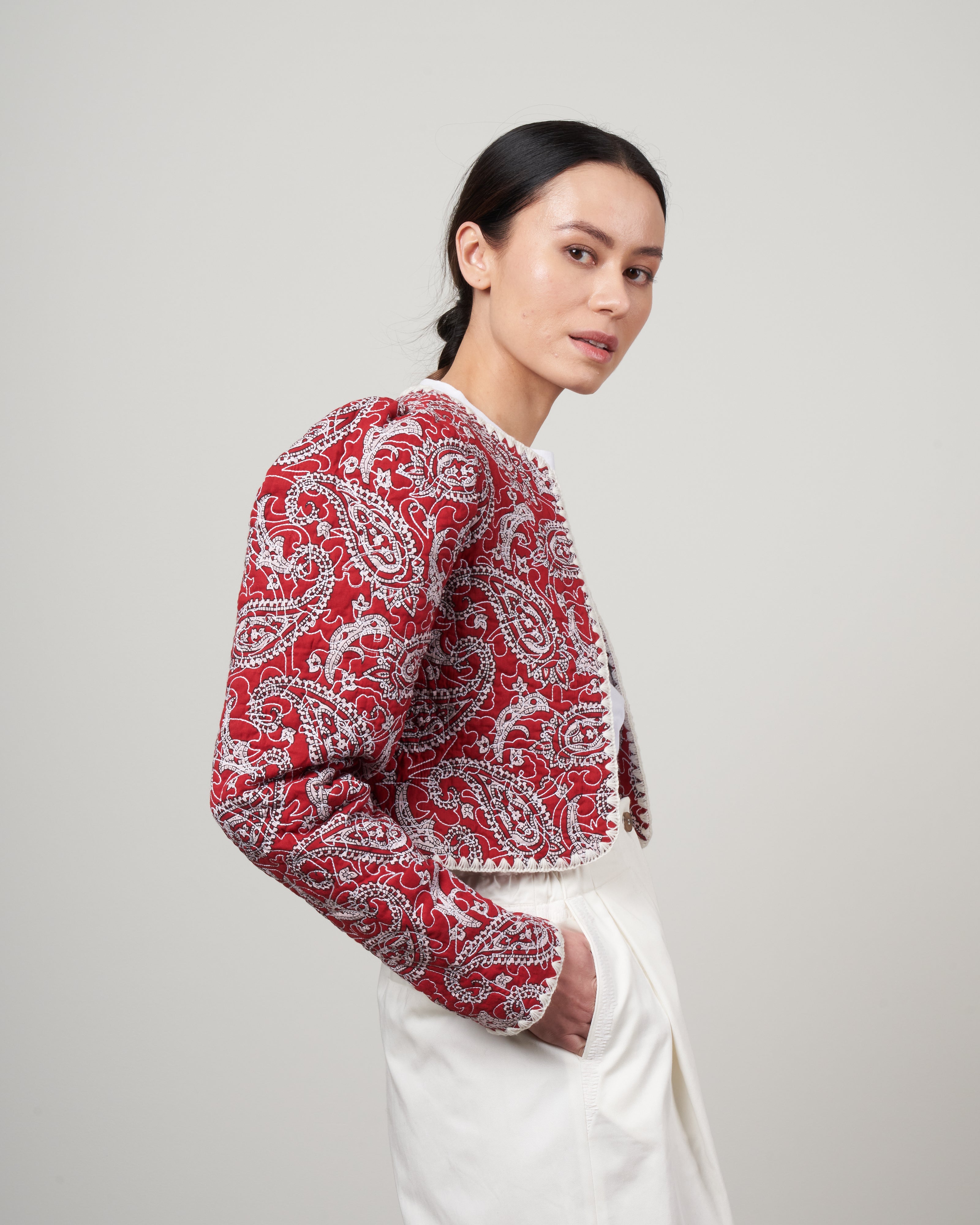 1977 YVES SAINT LAURENT paisley printed quilted silk jacket For Sale at  1stDibs