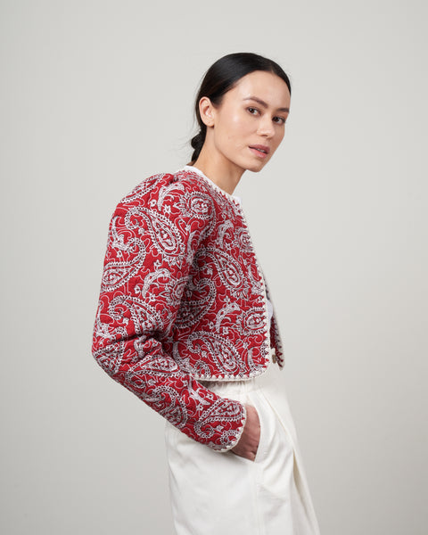 Sea Theodora Paisley Quilted Cropped Jacket Red