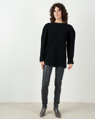 puff-sleeve pullover - black