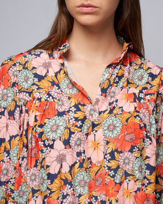 shirred pocket blouse - navy multi floral