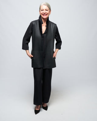 short stand collar gilet - black merinillo
