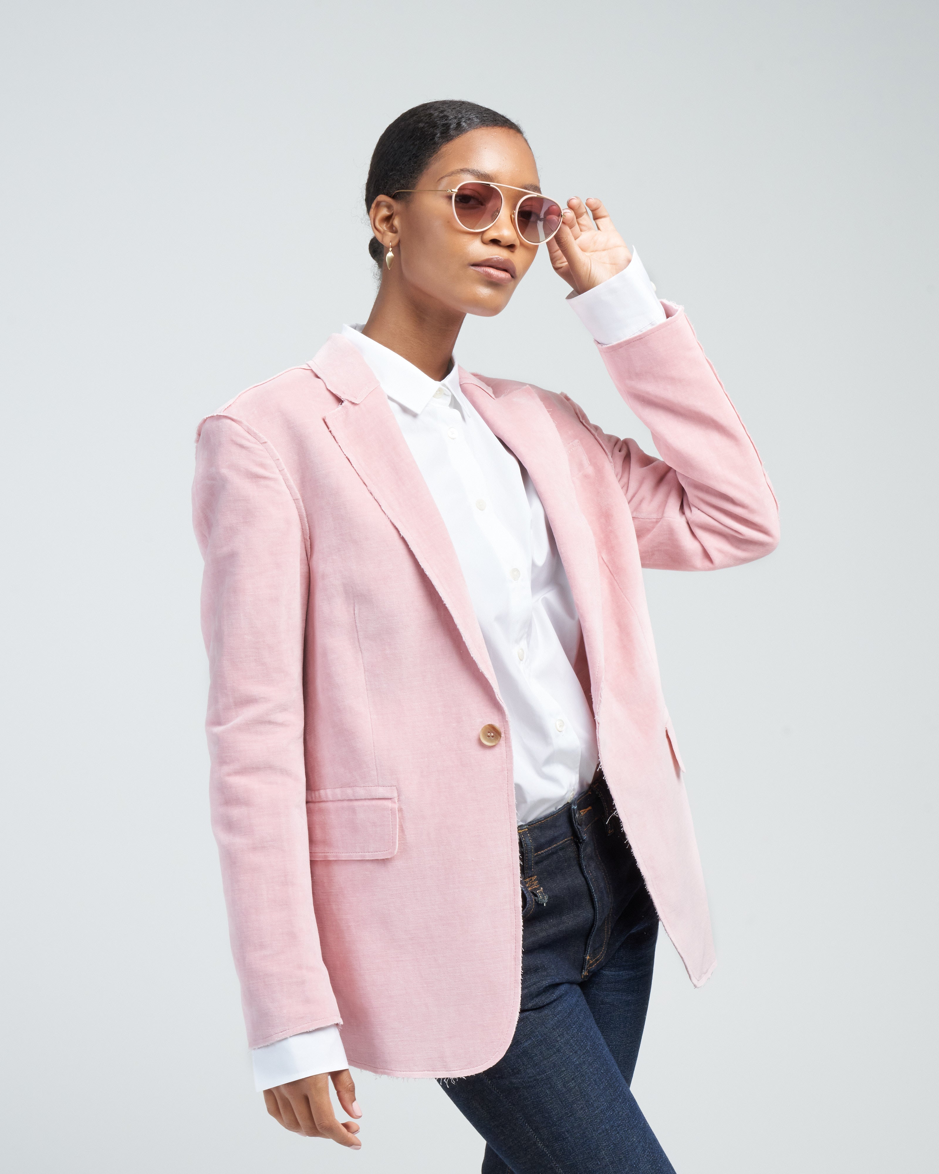 R13 Shrunken Raw Cut Blazer Pink Washed Velvet