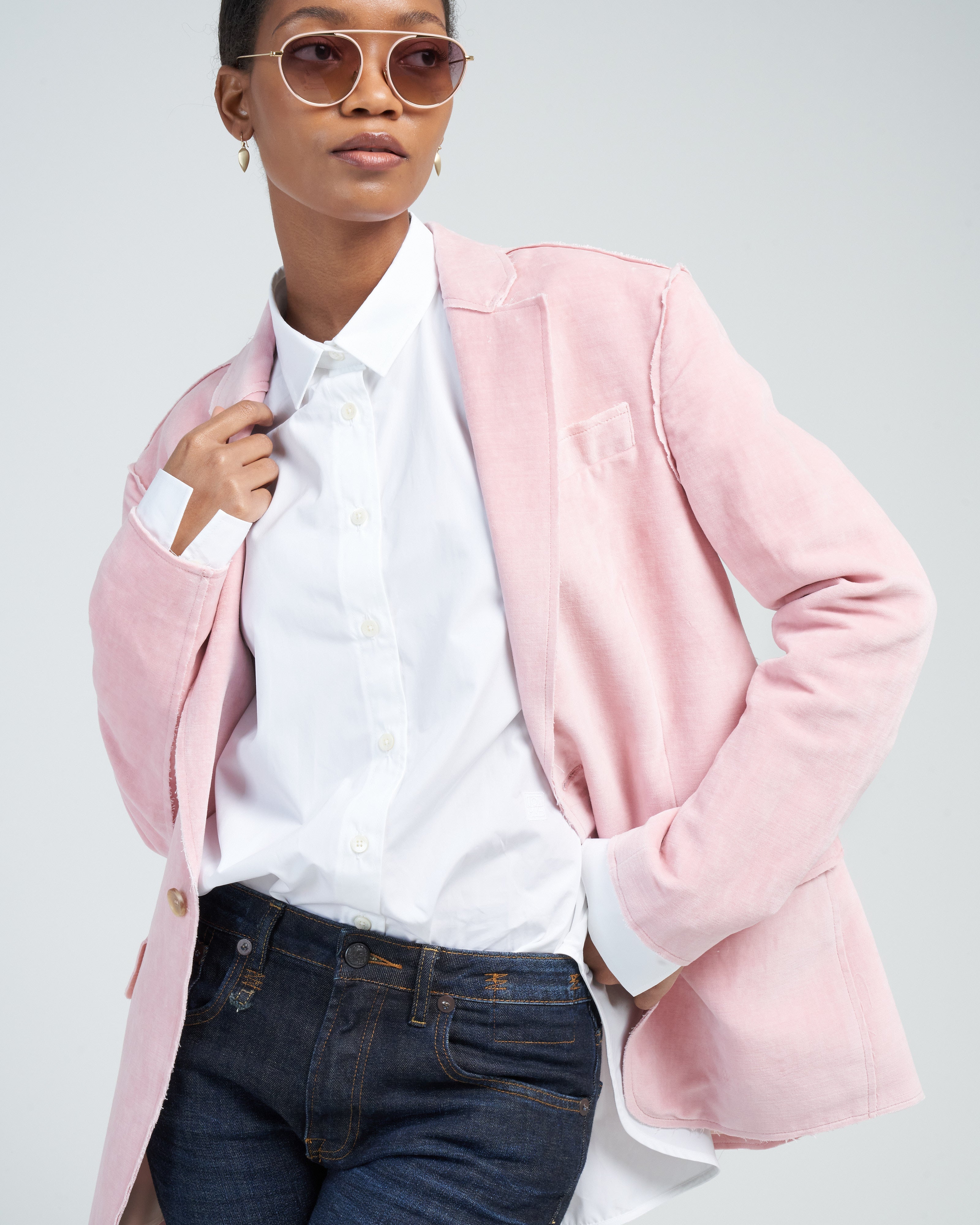 R13 Shrunken Raw Cut Blazer Pink Washed Velvet