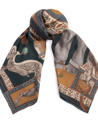 silk square scarf the rabbits and the elephant - midnight honey