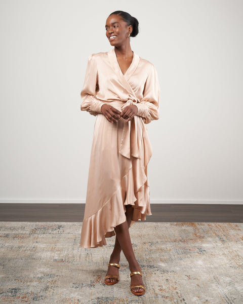 Zimmermann Silk Wrap Midi Dress Creme Crme