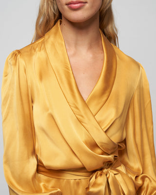 silk wrap midi dress - gold