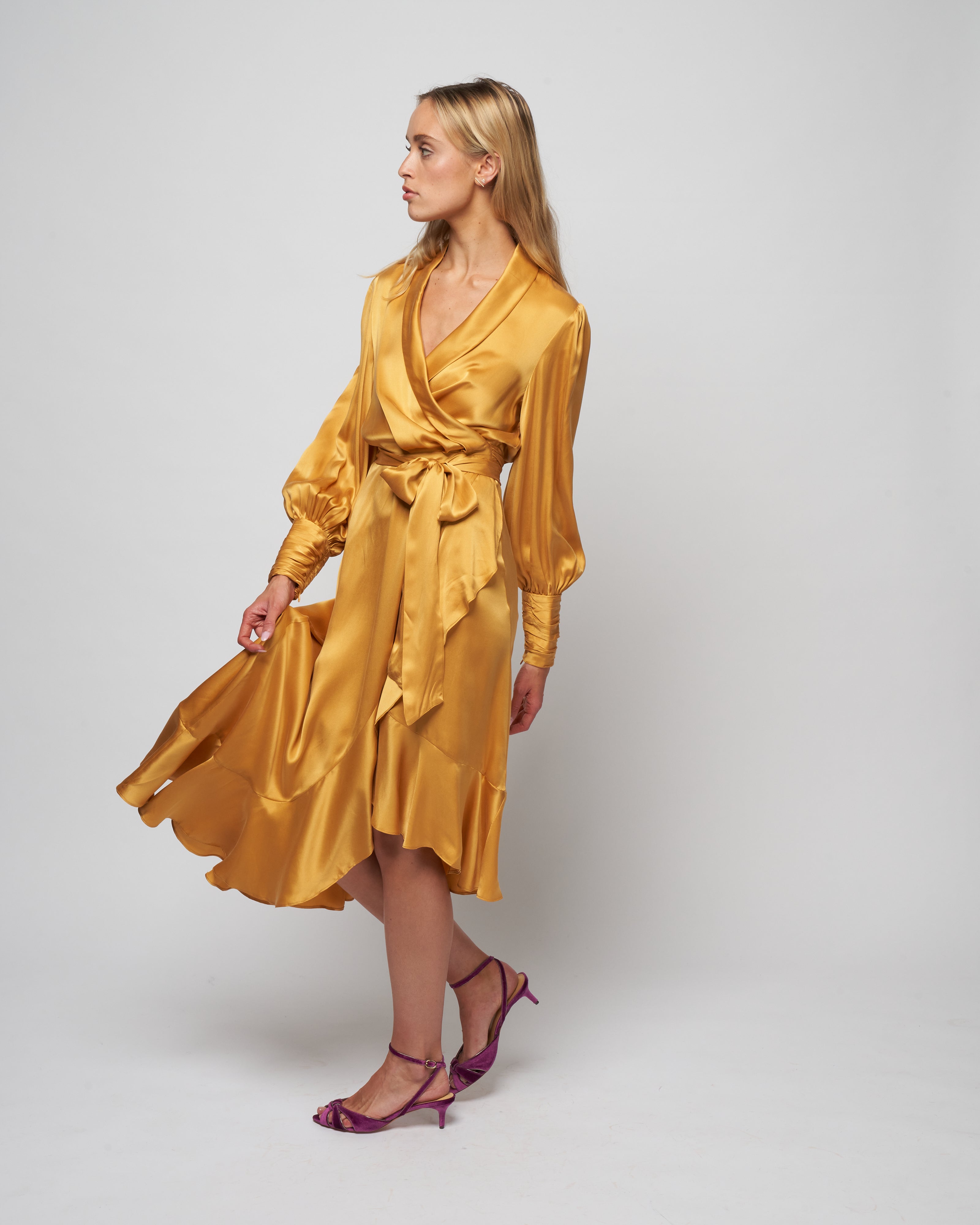 Zimmermann Silk Wrap Midi Dress Gold Zimmermann Silk Wrap Midi Dress Gold