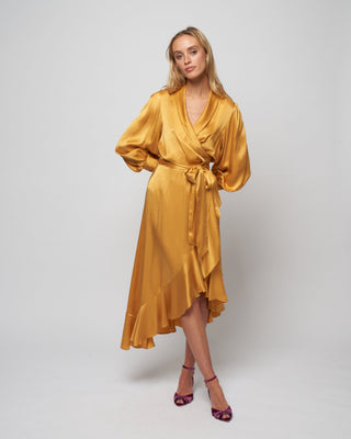 silk wrap midi dress - gold