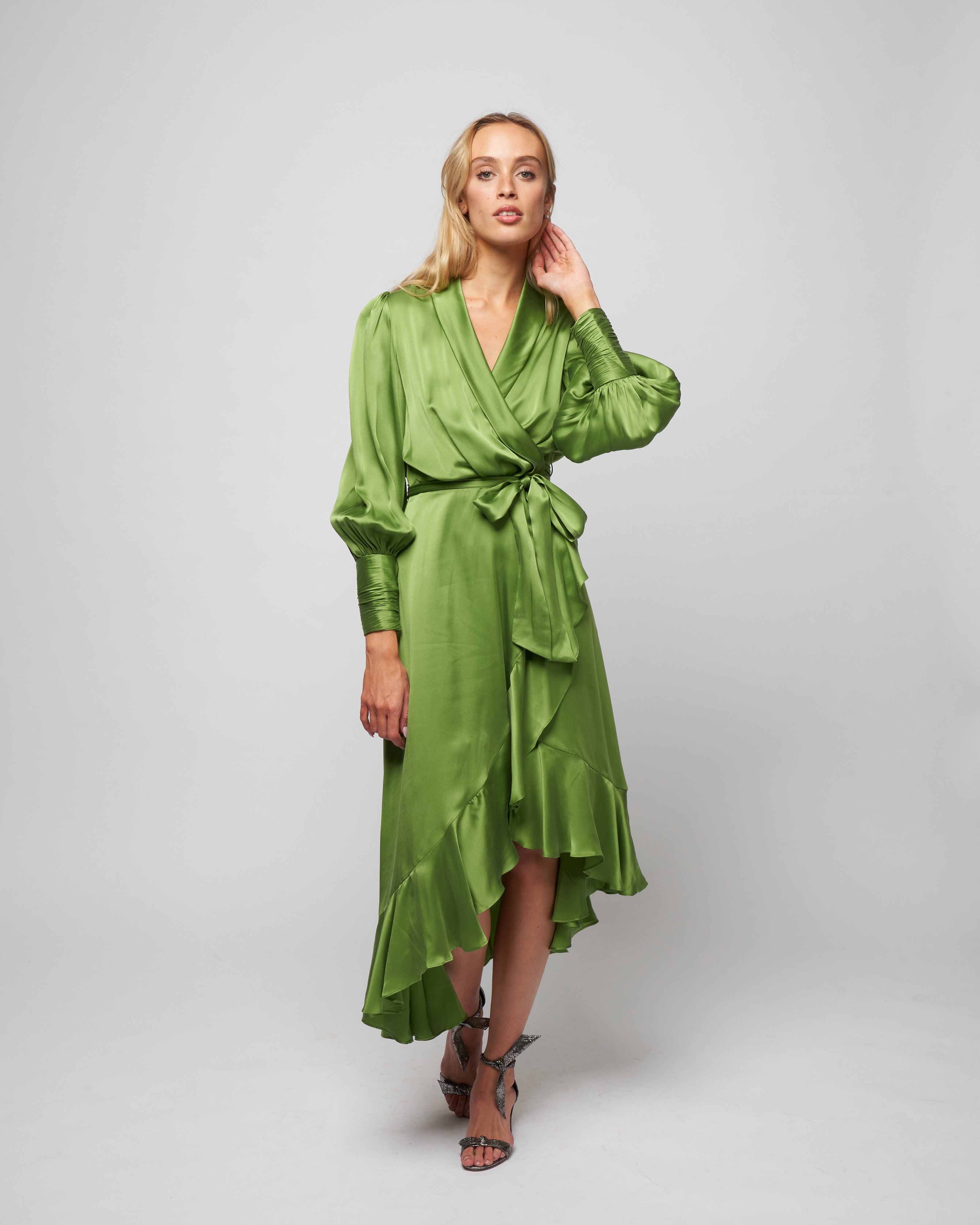 Zimmermann Silk Wrap Midi Dress Olive scarpa Zimmermann Silk Wrap Midi Dress Olive scarpa
