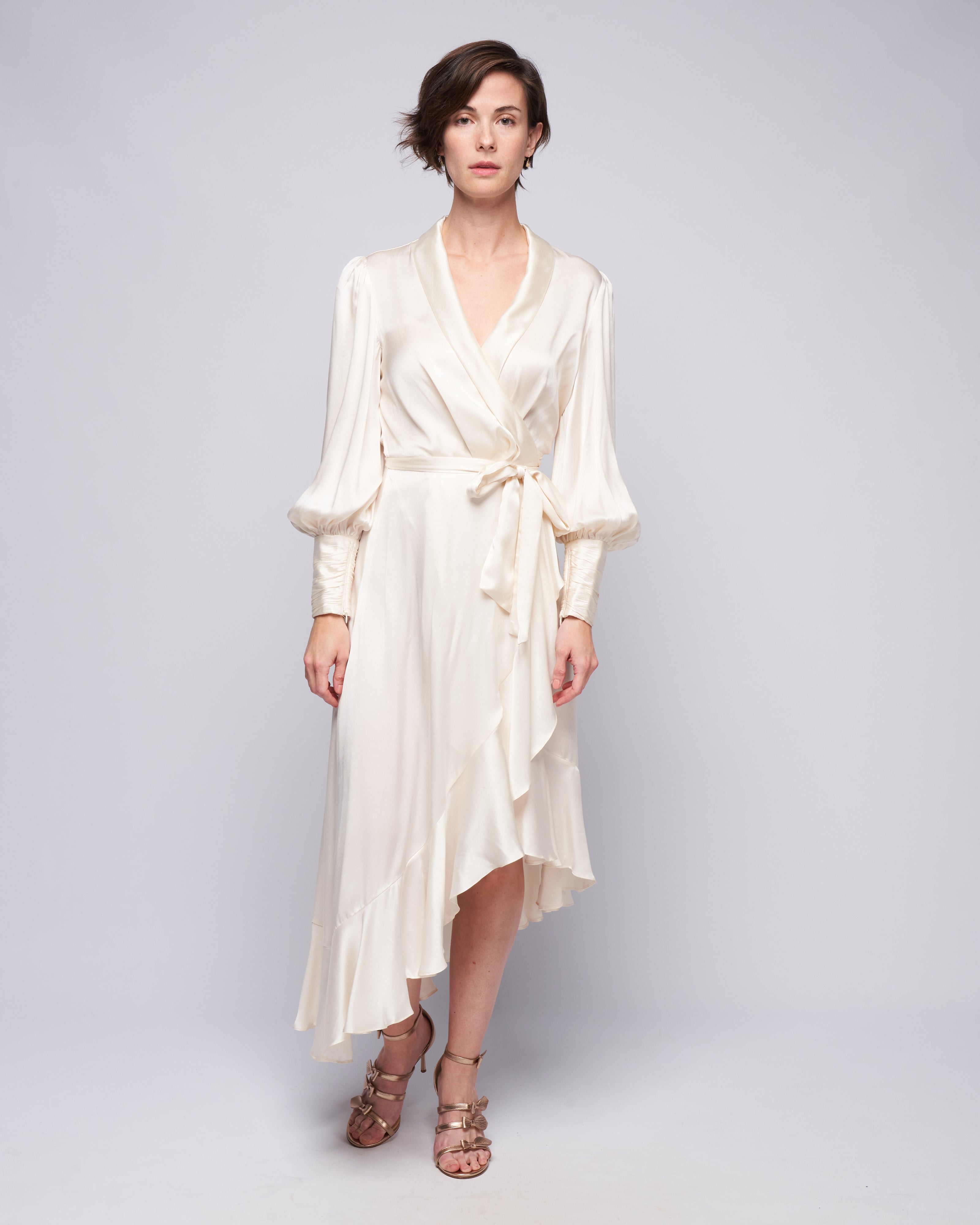 Zimmermann Silk Wrap Midi Dress Cream Zimmermann Silk Wrap Midi Dress Cream