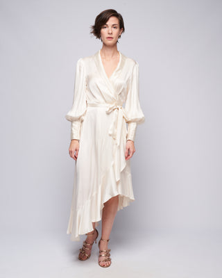 Zimmermann Silk Wrap Midi Dress Cream