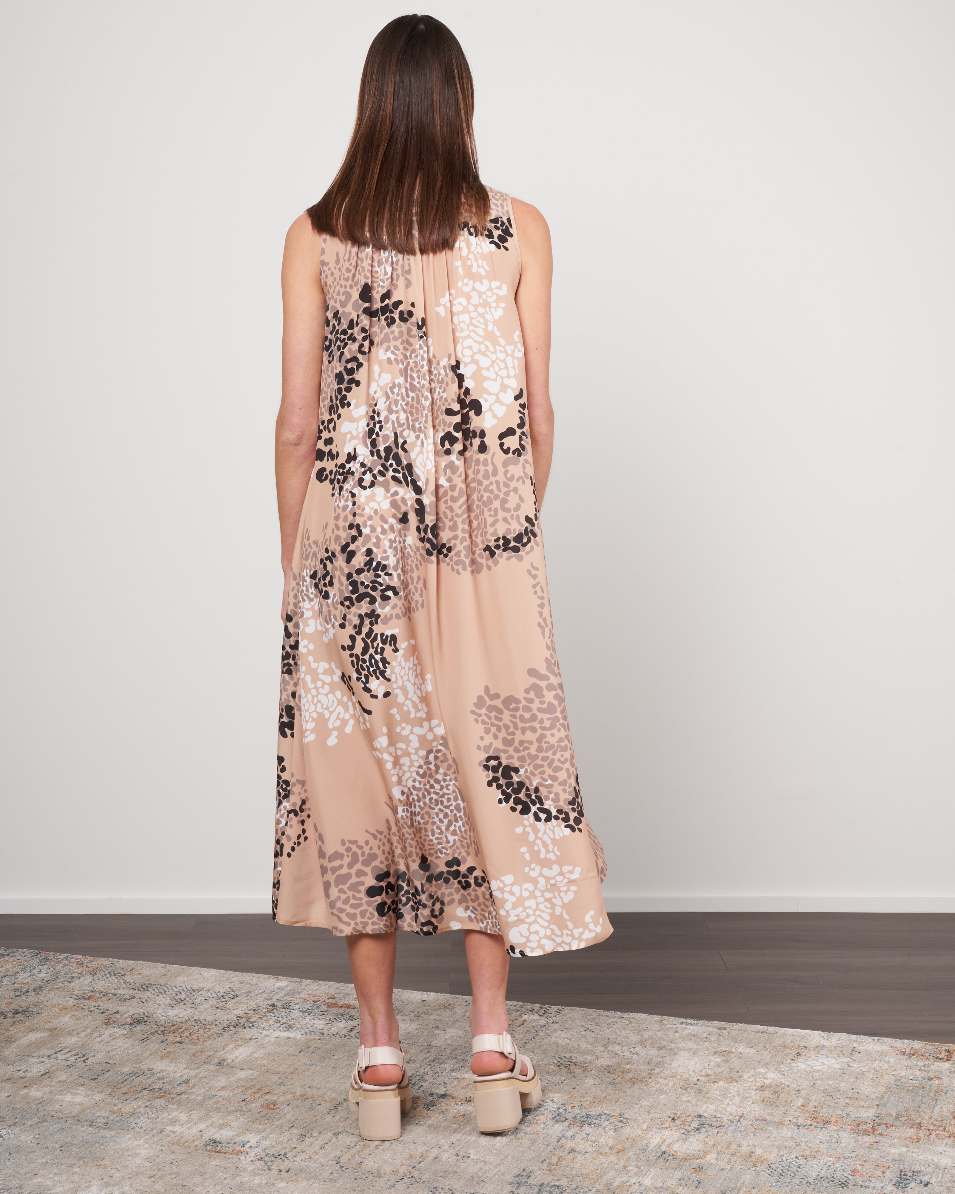 camel silk dress Women's camel printed silk long dress