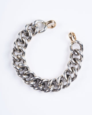 silver mega curb bracelet with yellow gold loops - silver