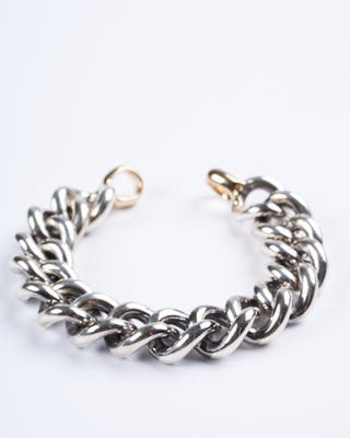 silver mega curb bracelet with yellow gold loops - silver