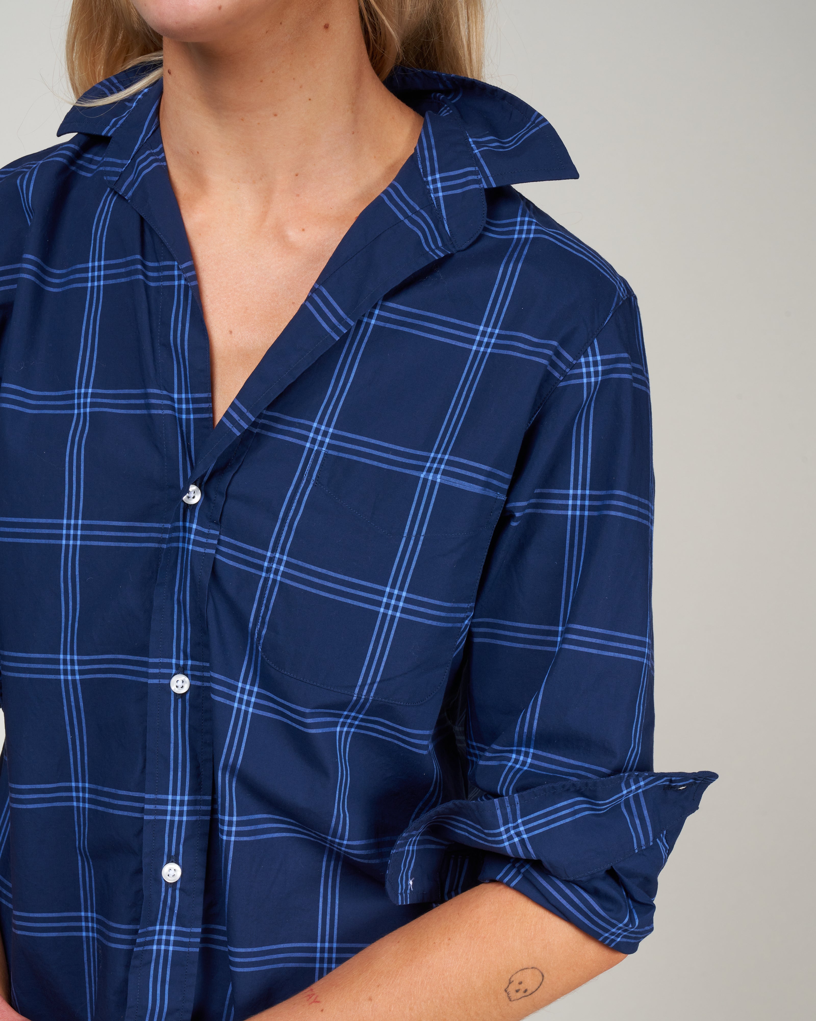 silvio woven button up - large navy windowpane