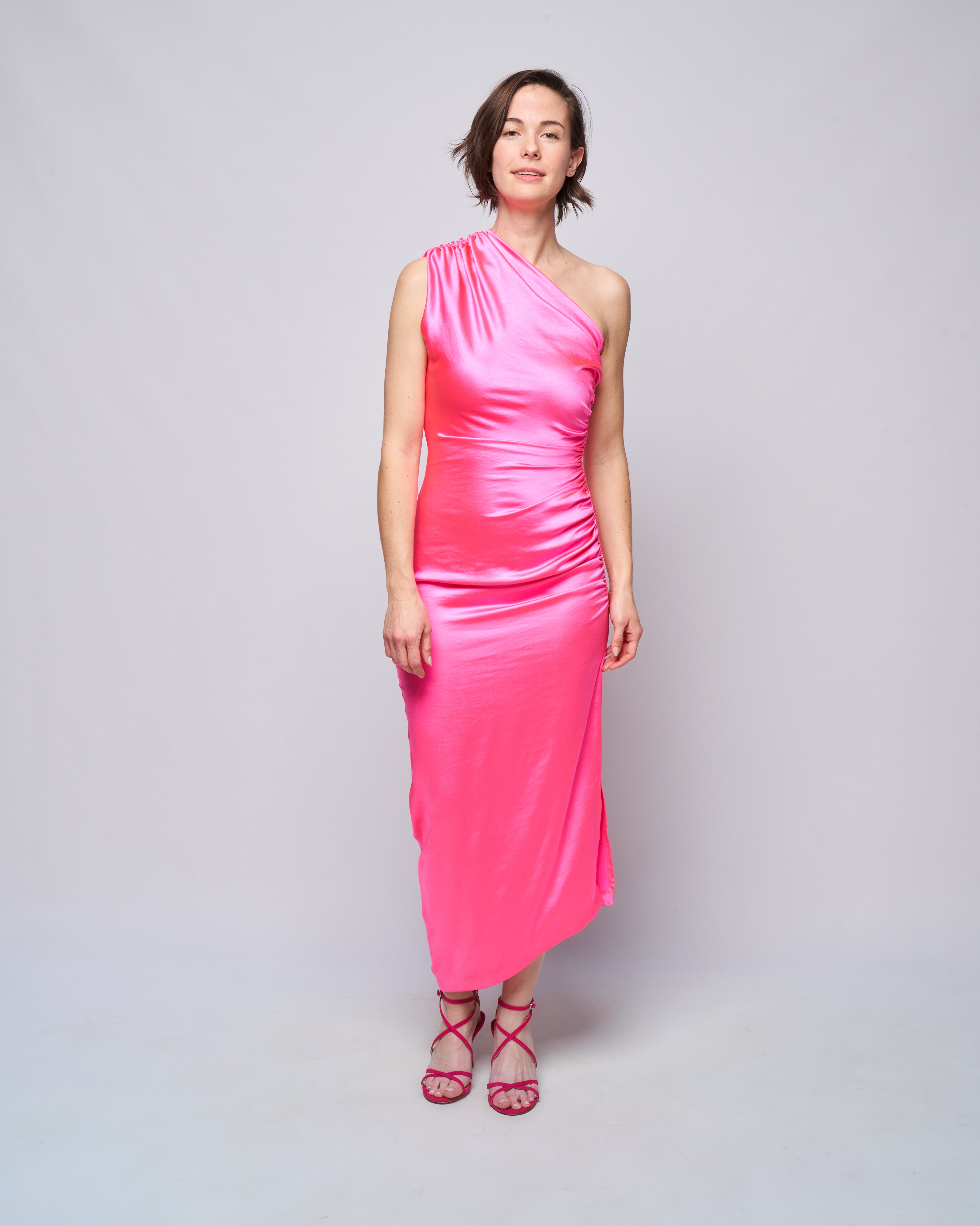 Smythe Single Shoulder Asymmetrical Dress Hot Pink