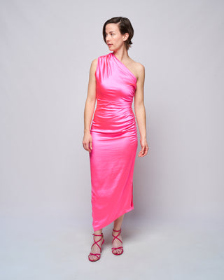 single shoulder asymmetrical dress - hot pink