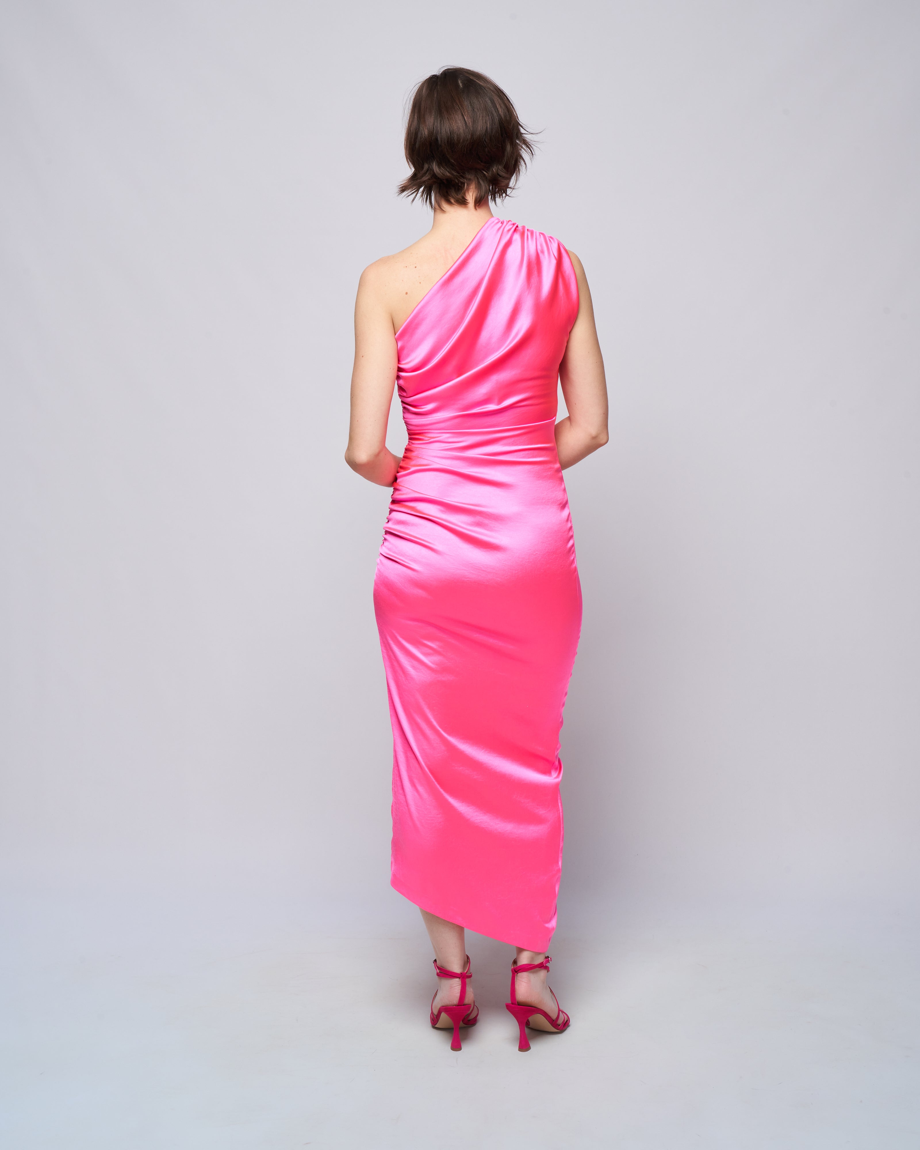 Smythe Single Shoulder Asymmetrical Dress Hot Pink