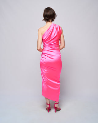 single shoulder asymmetrical dress - hot pink