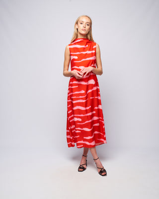 sleeveless dress with draped neckline - red wild stripes