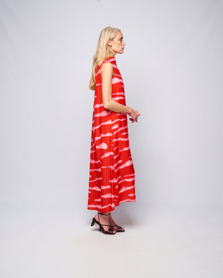 sleeveless dress with draped neckline - red wild stripes